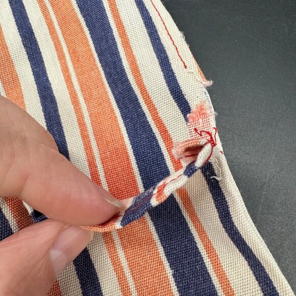 Vintage Handmade Apron Multiple Pockets Striped Blue Orange Smock Tie Back - Picture 5 of 7